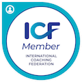 International Coaching Federation member badge turquoise on white ground